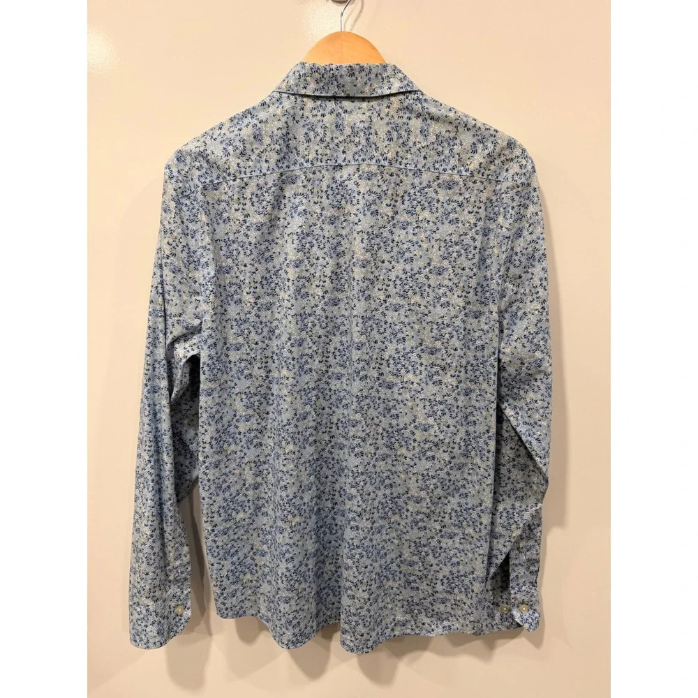 Banana Republic Mens Untucked Fit Non-Iron Floral Shirt Blue White Large L